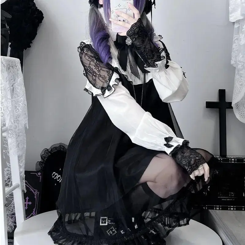Japanese Gothic Style Lolita Bow Dress Women Vintage Sweet Mesh Patchwork Lace Princess Dresses Y2k Aesthetic Party Mini Dresses - TikTok Shop Japanese Gothic Style Lolita Bow Dress Women Vintage Sweet Mesh Patchwork Lace Princess Dresses Y2k Aesthetic Party Mini Dresses - TikTok Shop