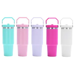 10-Pack 30oz Insulated Tumbler with Handle Straw Lid Stainless Steel Double Wall Vacuum Water Bottle BPA Free Leak-Proof No Sweat Keep Cold 24H Hot 12H Fits Cup Holder Travel Gym Office Gift for Women 5 Pastel Aesthetic Colors