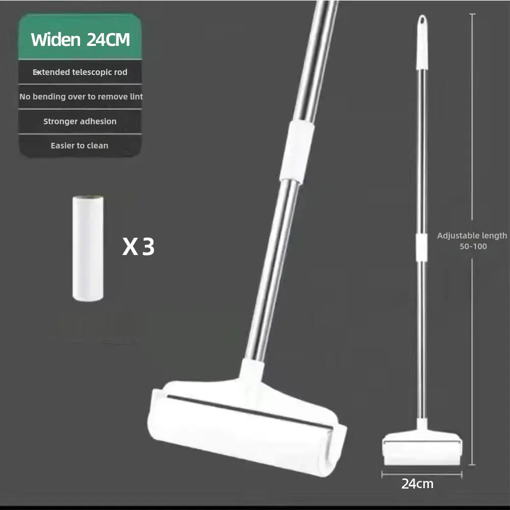 Large Lint Rollers for Carpet, 9.45 in with 3 Adjustable Extendable Handle,Long Handle Sticky Mop for Cleaning Carpets, Clothing, and Pet Hair,Christm