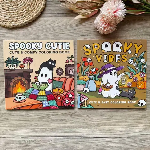 2/4-Pack Adult Halloween Coloring Book Set - Popular Spooky Cutie, Comfy, Spooky Vibes Cute Design, Easy, Vibrant Coloring, Thick High-Quality Paper - Ghosts & Diverse Themes, Perfect Halloween Gift Package
