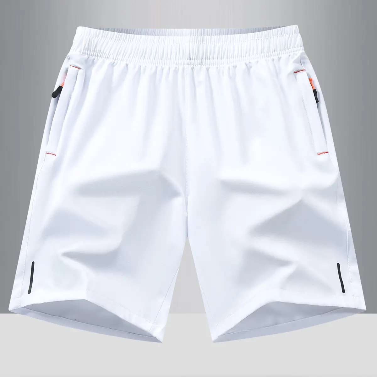 Men’s shorts with zippered pockets, summer ice silk beach shorts, cool-feel quick-dry sports casual shorts, lightweight basketball shorts, plus-size men’s apparel, menswear, solid color, suitable for running and fitness