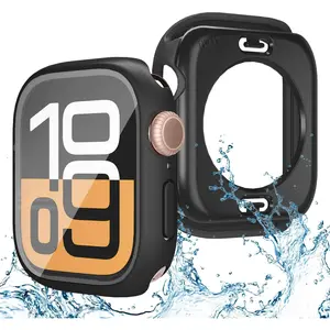 3 in 1 Waterproof Case for Apple Watch Series 10 Screen Protector 46mm Accessories Built-in Tempered Glass Film, Front and Back PC Bumper 360 °   Protective Face Cover Compatible iWatch 46mm