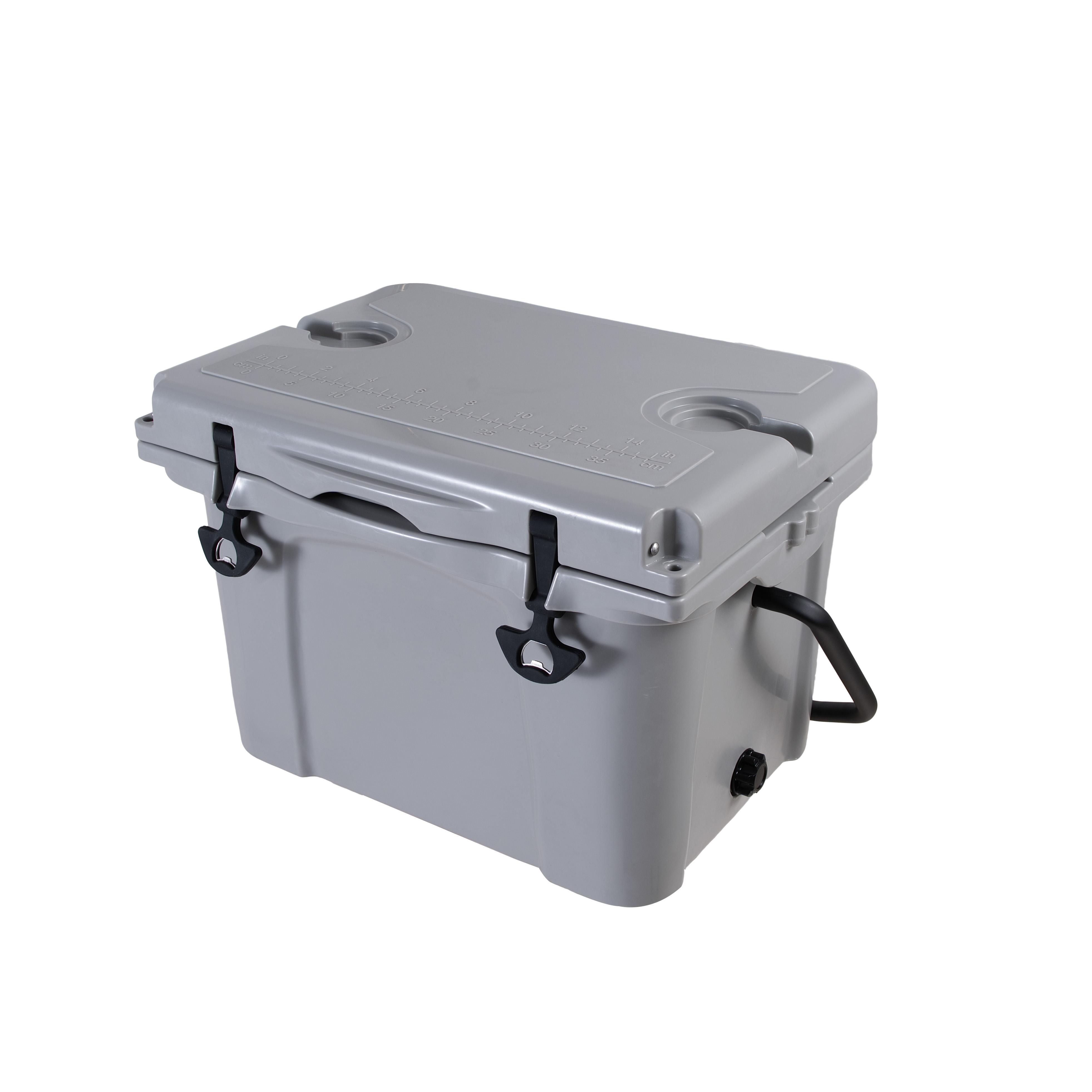 Dufominc 25QT Volume Sturdy Rotational Mold Insulated Hard Cooler with Ergo Handle, Large Size, Bottle Opener, Cup Holder, Forming Ruler, 5-7 Day Ice Retention for Camping, Beach, Travel