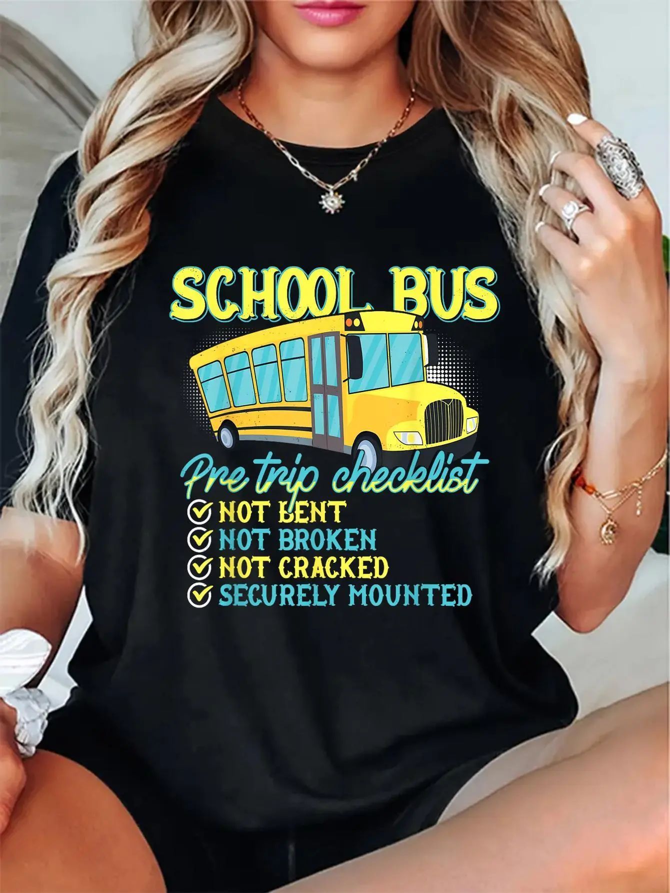 Funny Bus Driver T-Shirt with Bus Pre-Trip Checklist - Humorous /Transit Driver Gift, Round Neck Short Sleeve Tee for Men & Women, Casual Driver Apparel