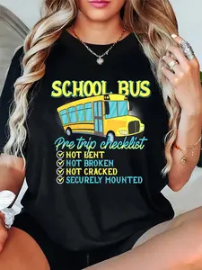 Funny Bus Driver T-Shirt with Bus Pre-Trip Checklist - Humorous /Transit Driver Gift, Round Neck Short Sleeve Tee for Men & Women, Casual Driver Apparel
