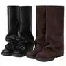 EROCALLI Women's Slouchy Knee High Boots - Women's Shoes, Footwear Fashion, Round Toe, Pull-On Ease, No Fuss, Effortless Wear, Fold-Over Block Low Heel Platform, Mid-Calf, Comfy Height Boost, Casual Design