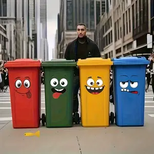 4 Cartoon Face Stickers, Self-Adhesive, Plastic Surface Use, Disposable Decorations for Trash Cans, Walls, Toilets, Fridges