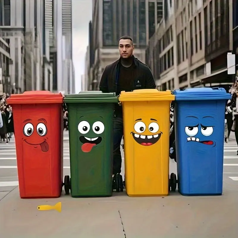 4 Cartoon Face Stickers, Self-Adhesive, Plastic Surface Use, Disposable Decorations for Trash Cans, Walls, Toilets, Fridges, Decorative, Household Decoration Supplies