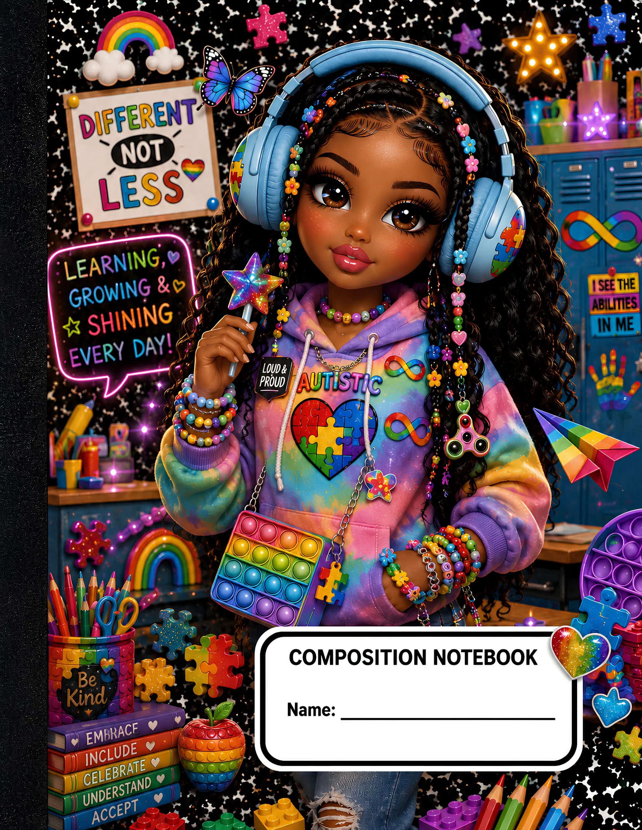 Printed Autism Popit Girl Composition Notebook Covers