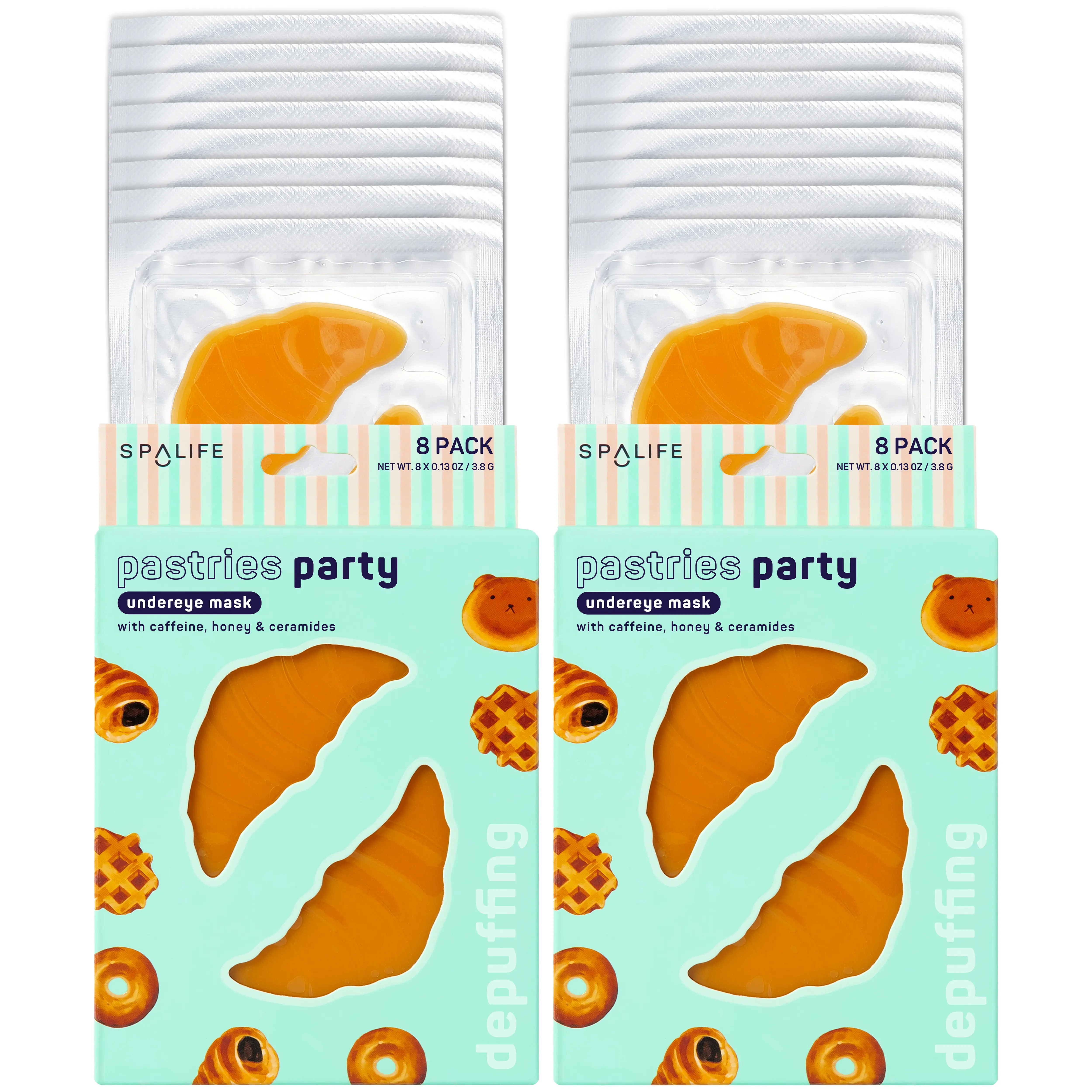 Croissant Shaped Eye Patches | Depuffing Hydrogel Undereye Masks with Caffeine, Honey & Ceramides | 16 Pack