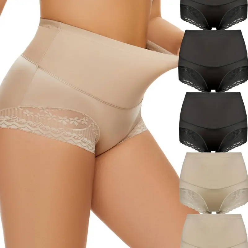 Women's Plain Floral Lace High Waist Shapewear Panty, Casual Breathable Smooth Tummy Control Shapewear Knicker, Ladies Shapewear Bottoms for Daily Wear Underwear Everyday