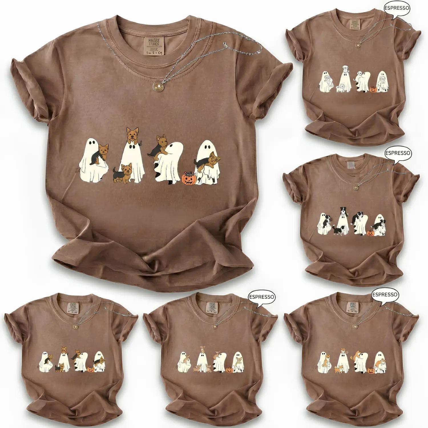 Comfort Colors 30+ Dog Breeds Cute Halloween Ghost Dog Graphic Tee, Spooky Fall Pet Lover Shirt, Vintage Animal Print Tee