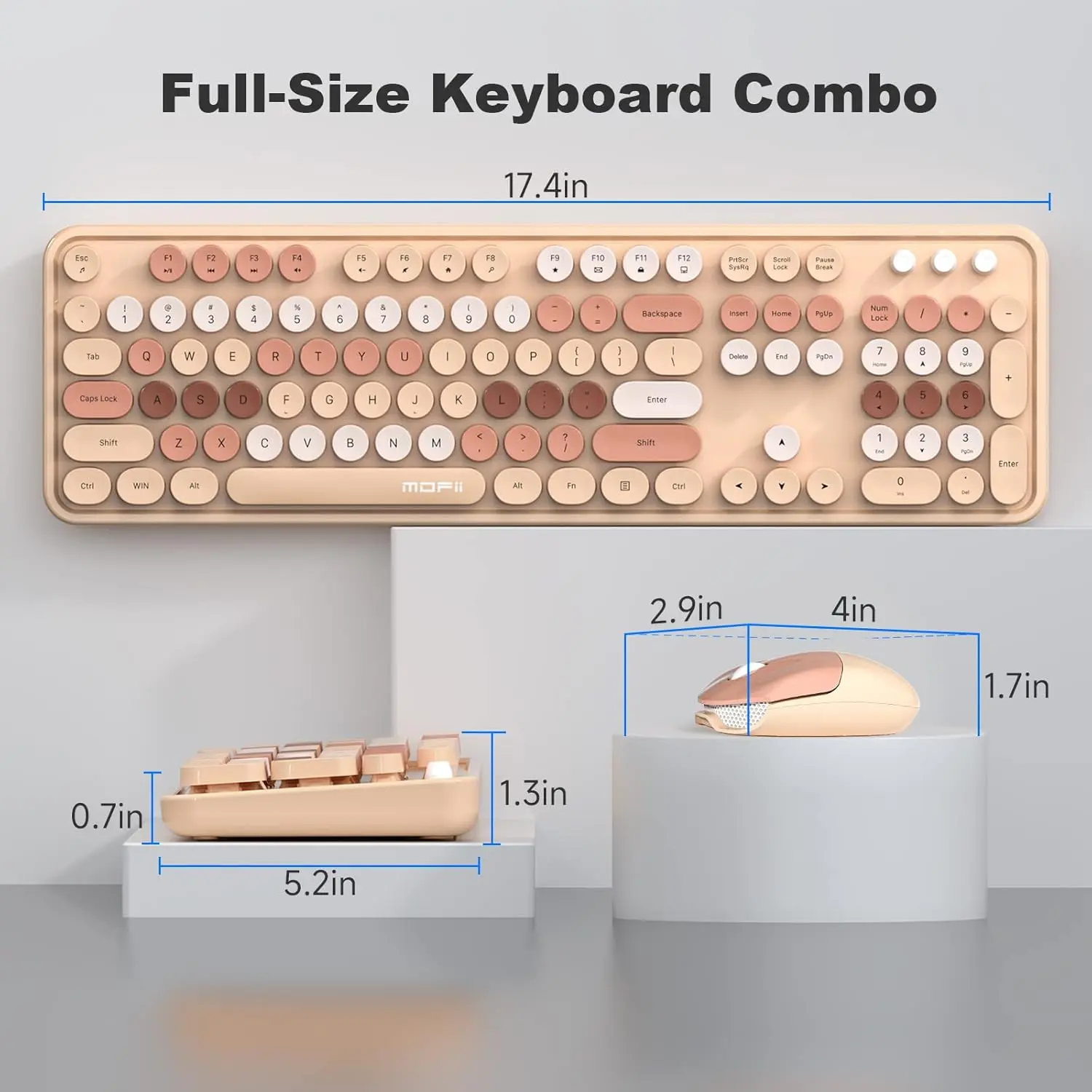 MOFII Wireless Keyboard and Mouse Combo, Full-Size Retro Typewriter-Style Wireless Keyboard with Optical Mouse for Computer/Laptop/Windows/Mac (Milk Tea Colorful-B)