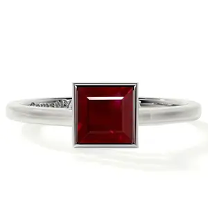 Bezel Set Square Cut Ruby Solitaire Ring (0.40cts.)- RRB003-4X4-AA