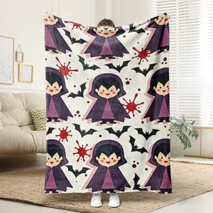 1 Comfortable Cartoon Vampire Pattern Flannel Blanket, Soft Printed Cooling Blanket, 100% Polyester Fiber, Perfect Gift For Family And Friends