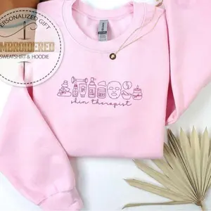 Embroidered Skin Therapist Sweatshirt, Esthetician Crewneck, Licensed Beautician Hoodie, Spa Professional Outfit, Gift For Aesthetician