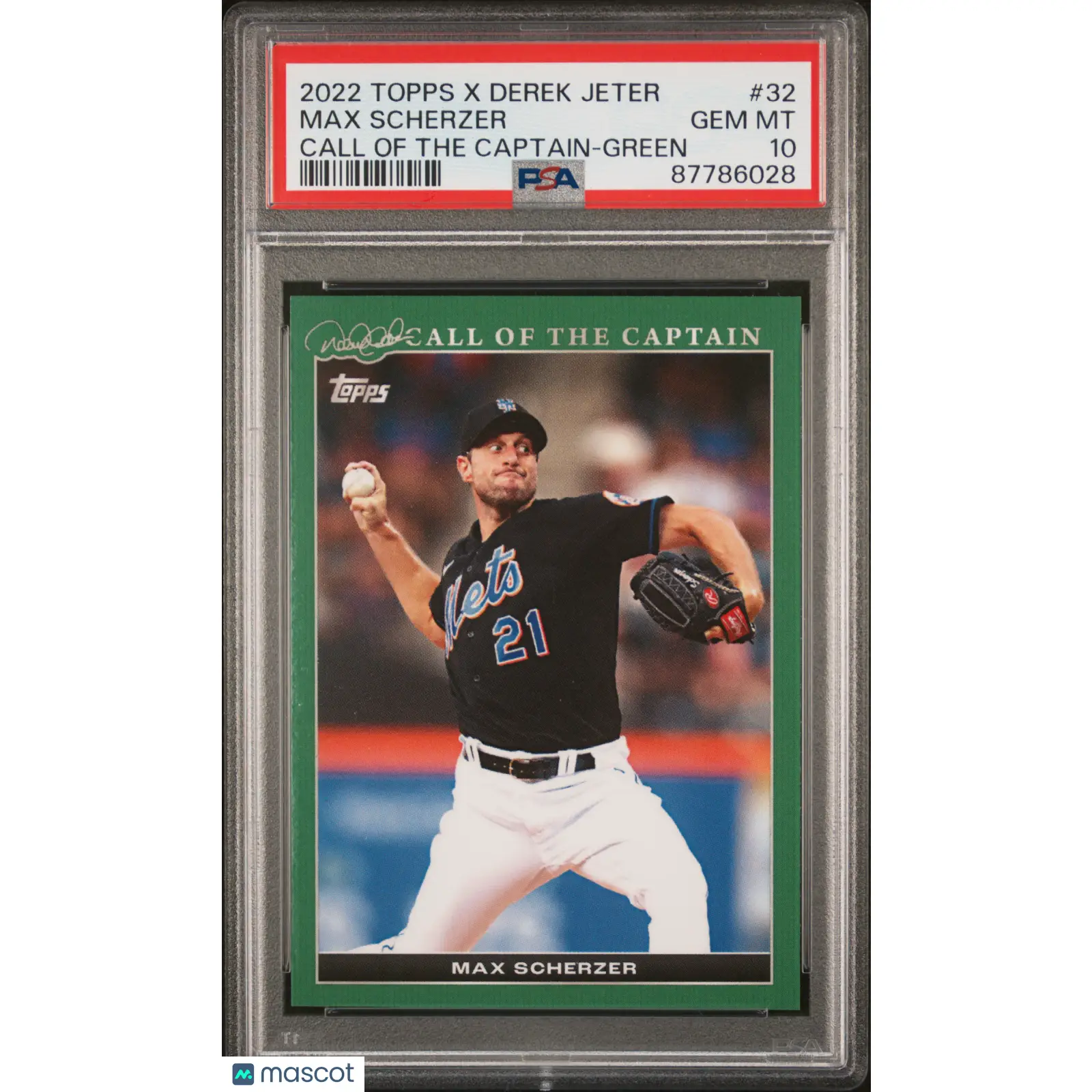 Max Scherzer PSA 2022 Topps X Derek Jeter GREEN #32 10 87786028 POP 1