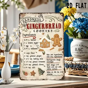 2D Flat, 1pc Vintage Gingerbread Cookie Recipe Wooden Sign - Rustic Farmhouse Kitchen Decor with Gingerbread Men