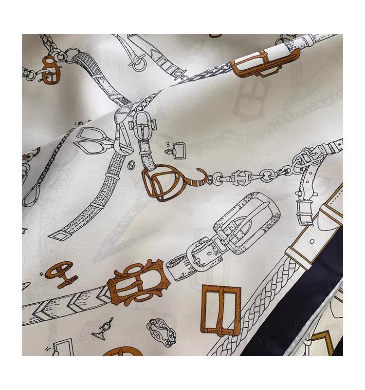 Dandana Scarf Versatile Silk Scarf with Saddle Buckle, Hair Scarf 100% Mulberry Silk, Women’s Diagonal Satin Silk Square Scarf, Look Rich Viral Scarf