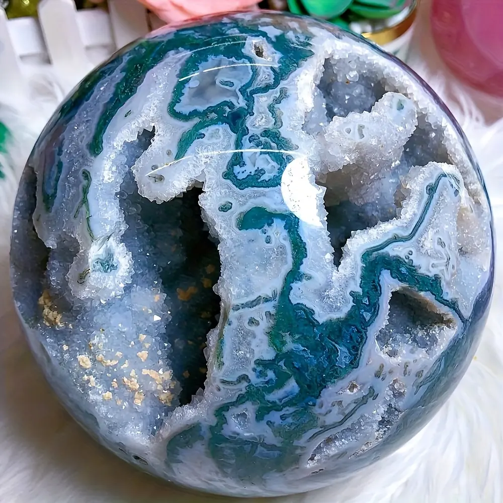 Natural clear quartz sphere, moss agate sphereBig Beautiful Inclusions Quartz Spheres, Perfect Home Decorative Art Collect,Unique Halloween, Christmas, Holiday Gifts.Geological gifts, DIY,Unique Home Decor, Ideal Gift For Crystal Collectors.