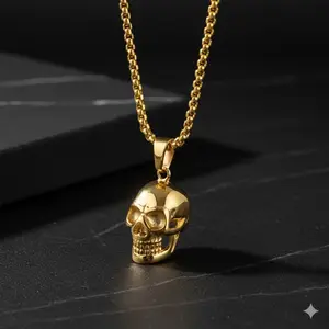 Skeleton Pendant Necklace Stainless Steel Hypoallergenic Unisex Adjustable Chain Minimalist Daily Jewelry Gift for Him Her couples Fashion