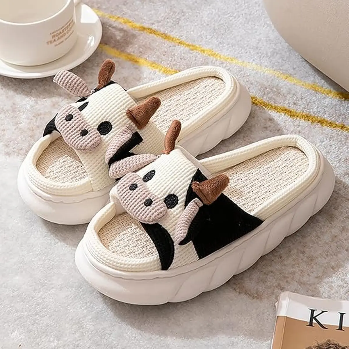 Women's Open Toe Slippers Cute Cow Print Lightweight Soft Home Shoes with Anti Slip Style