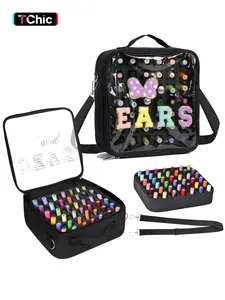 Nail Polish Organizer Bag Holds 42Bottles (15ml/0.5 fl.oz) Portable Supplies Organizer Handbag for Manicure Tools, Portable Nail Supplies Kit Organizer Carrying Casewith Handle and Strap, Ideal for Travel, Cute Style, Travel Cosmetic Bag