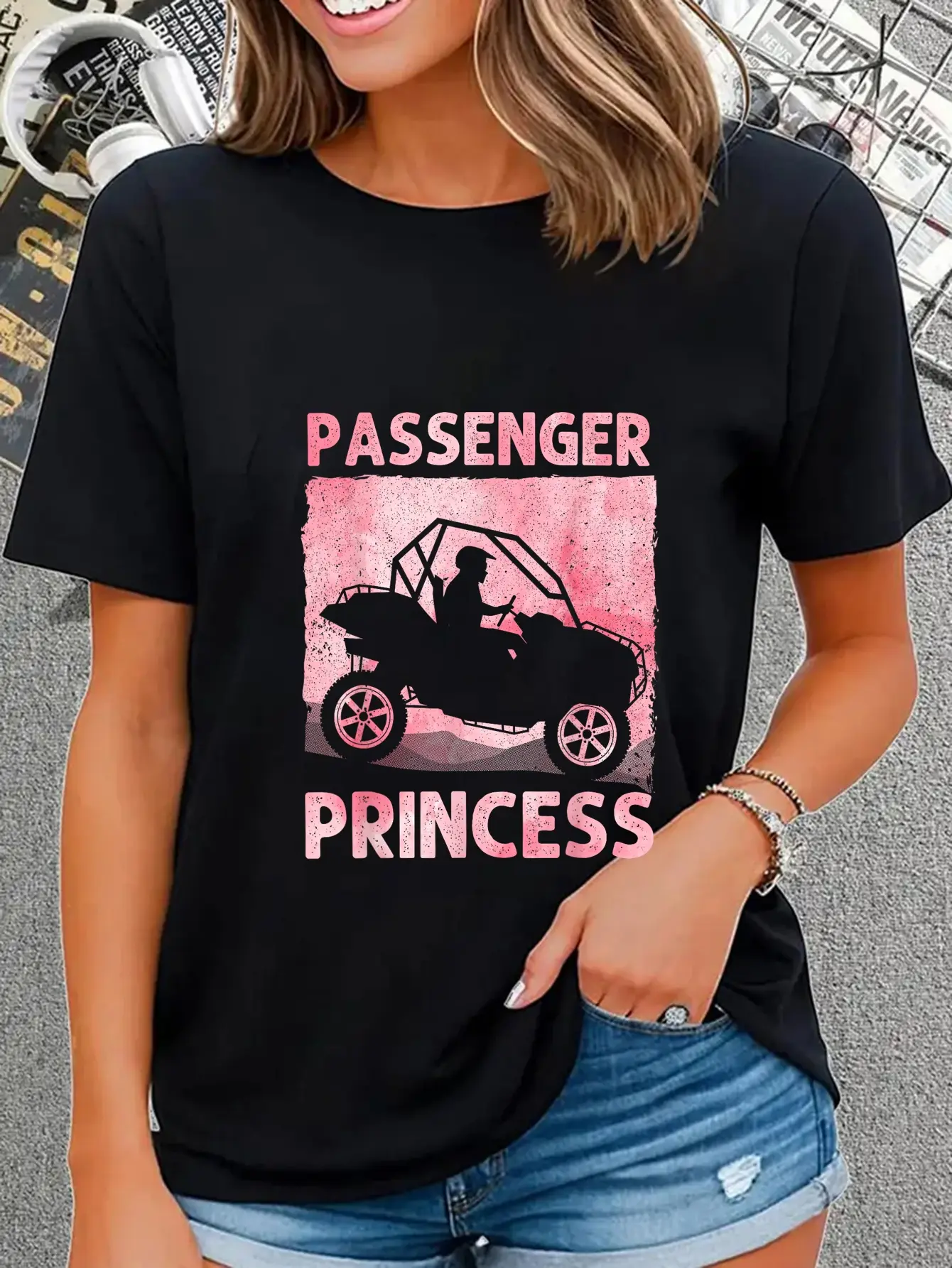 100% Cotton Funny SxS Art For Women Girl SxS UTV Offroading Side By Side T-Shirt