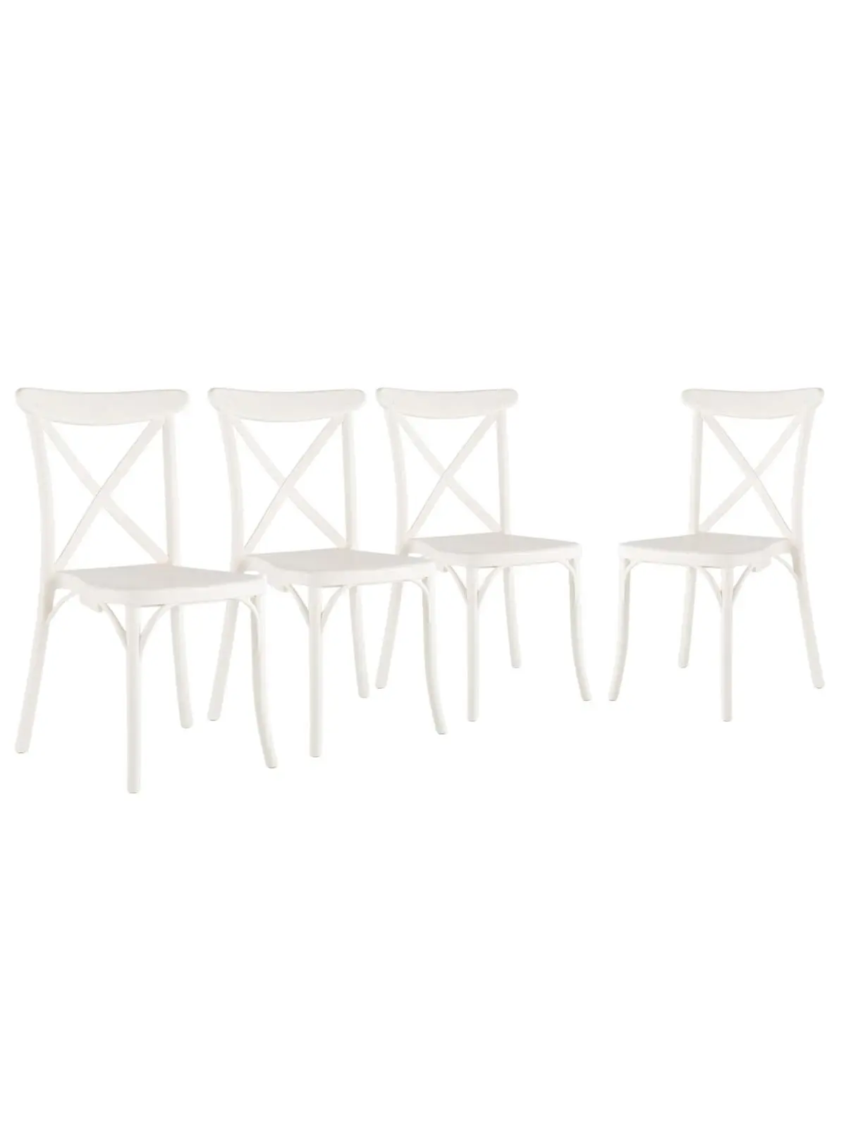 212 MAIN 21 in. White Heavy Duty Plastic X-Back Stackable Outdoor Dining Chairs - Minimalist, Armless, 4-Seat Set