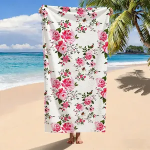 Pink Rose Floral Print Beach Towel, Microfiber Quick Dry Sand Free Oversized Bath Towel, Absorbent Soft Swim Towel for Summer Vacation, Pool, Beach, Mother's Day, Holiday Gift for Women