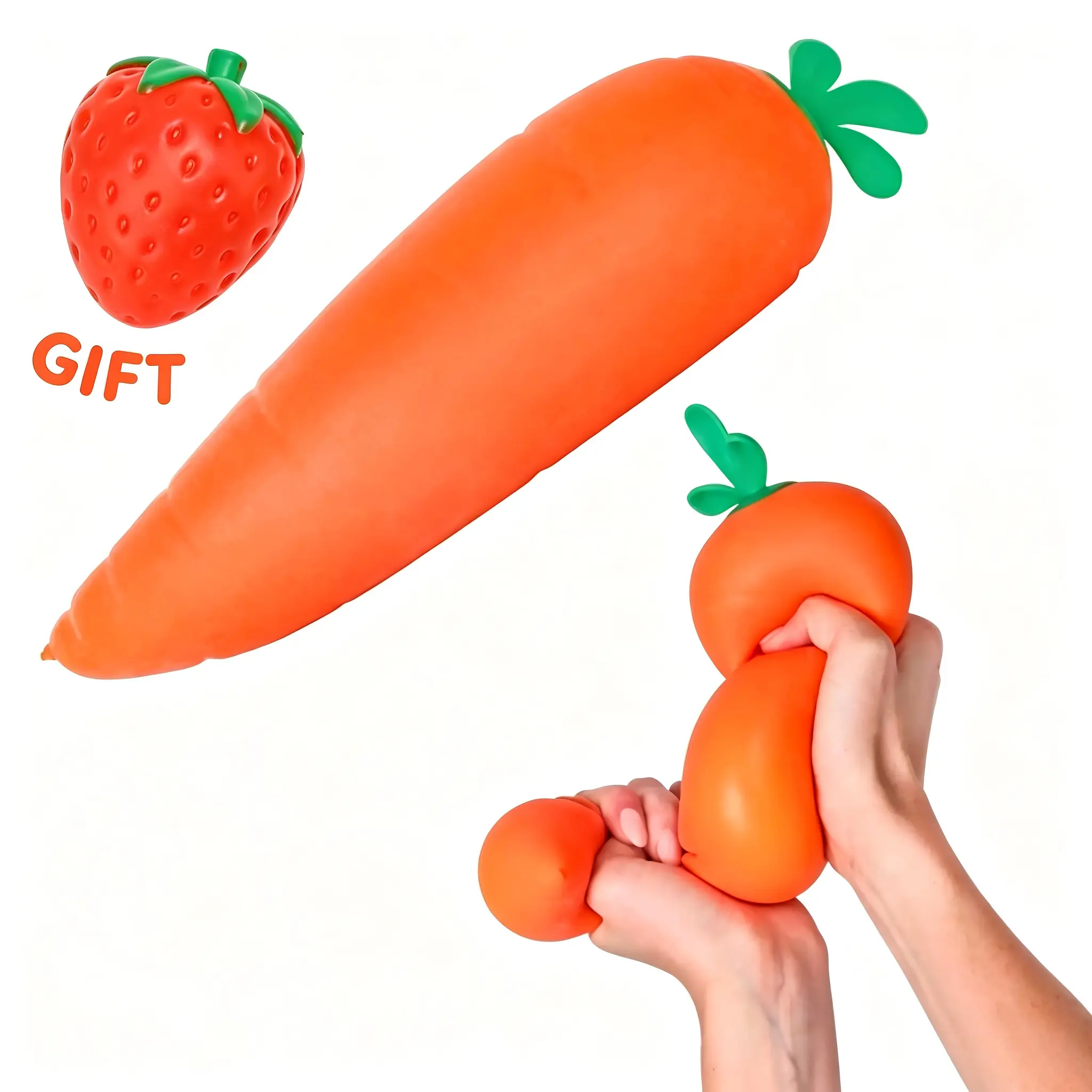 [Sending strawberries]ToymendousSquishy Carrot - 5.7Inch Stress Relief Toy forKids Teens & Adults -Non Toxic Material -Squeeze Stretch Twist -ldeal for Sensory Play& On-the-Go Fun