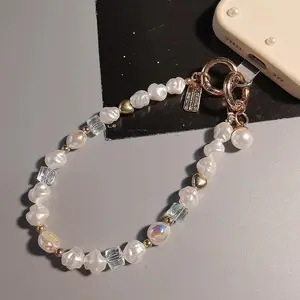 Baroque Pearl Decor Phone Chain, Fashionable Short Phone Lanyard, Creative Phone Strap for Women & Girls, Mobile Phone Decoration Accessories, Phone Charms, Cell Phone Charm