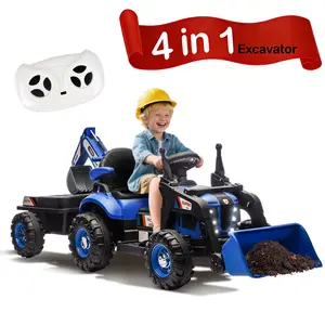 24V 4-in-1 Kids Ride-On Tractor Toy with Excavator & Trailer, Parent Remote Control Electric Construction Vehicle with Music, LED Lights, Swivel Seat - Ultimate Gift for Kids
