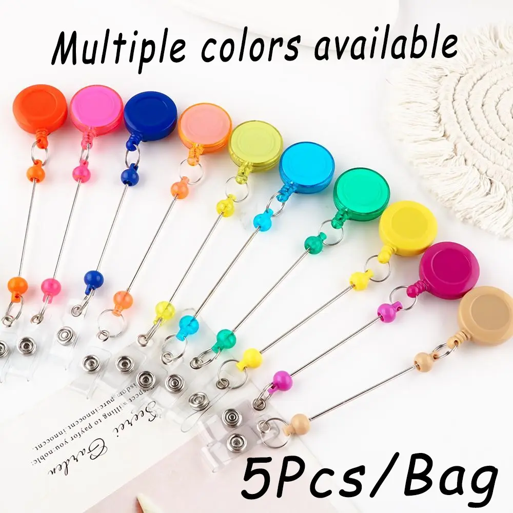 5pcs Stretchable Badge Lanyard Reels, Vibrant Colors, Durable Plastic, DIY Beads Making, Jewelry Kit, Chest Pin Holder