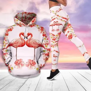 Flamingo Flower 3D Hoodie Legging Set Combo