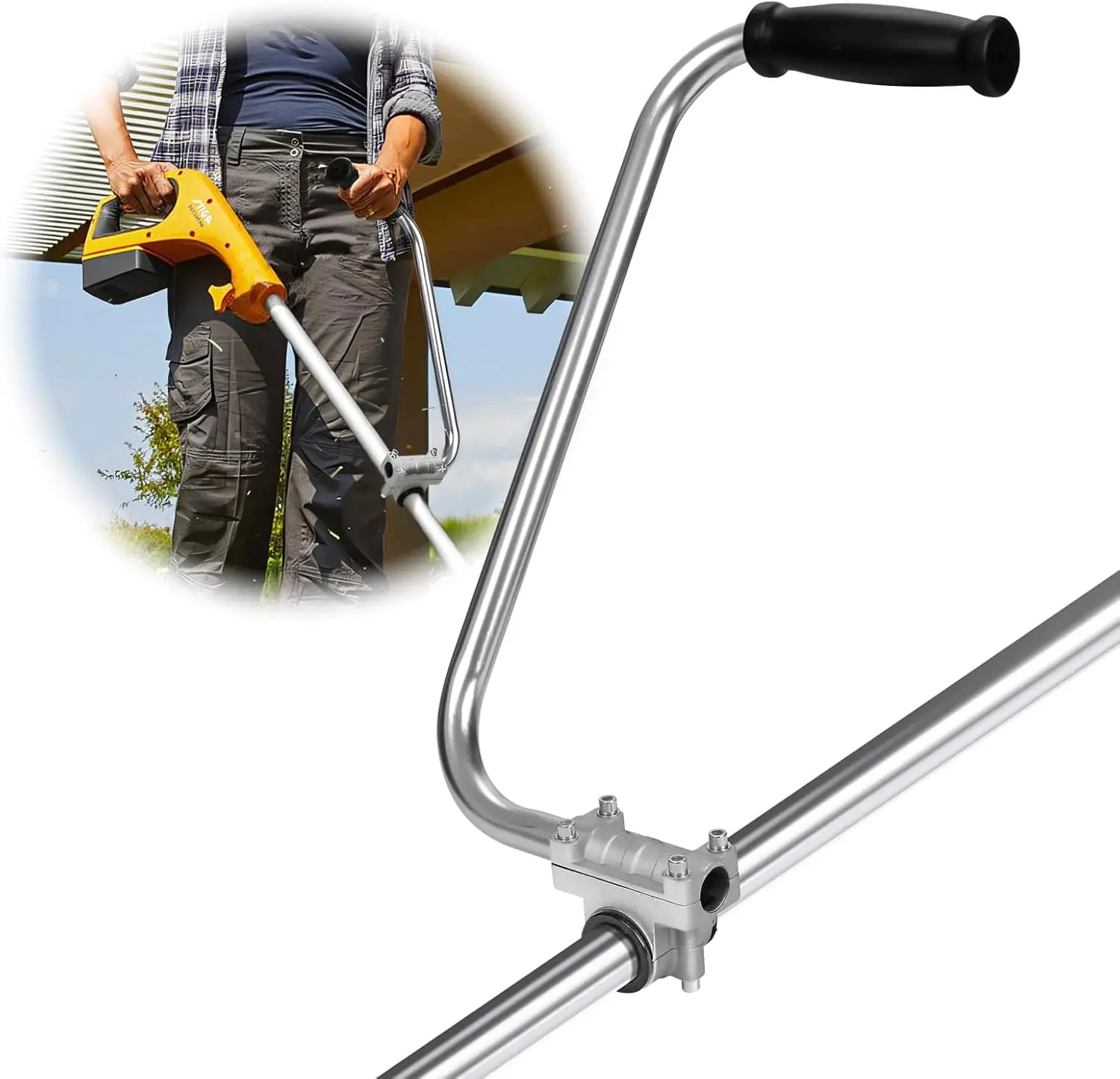 Weed Eater Handle Extension, Ergonomic Weed Eater Attachments, Adjustable Height & Angle Auxiliary Mower Handle for Lawn Care, Landscaping, Yard Trimming Edging