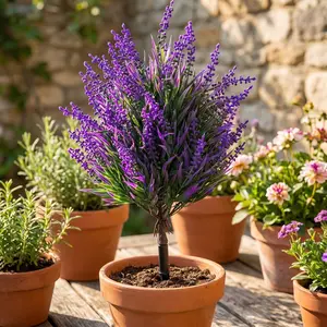 Lifelike Fake Plant, Purple Lavender Plant – 21.66 Inch Artificial Flowers with Ground Stakes, Durable Plastic Material, Suitable for Indoor/Outdoor Decor, Perfect for Garden, Porch, Thanksgiving Home & Holiday Decoration (Planter Not Included)