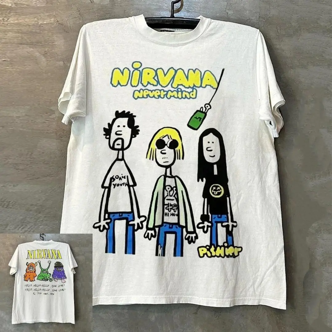 rock band Nirvana Print Men's 100%Cotton shirt Y2k hiphop style Graphic Tshirt Unisex O-neck Short Sleeve Streetwear Women shirt