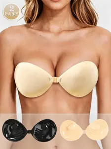 1/2 Pairs Women's Self-Adhesive Invisible Bra Pads, Invisible Backless Strapless Silicone Breast, Palm Lift-Up Push-Up Bra Cups, Women's Bra Cover, Perfect For Fashionable Daily Outfits Office Use And Home Relaxation