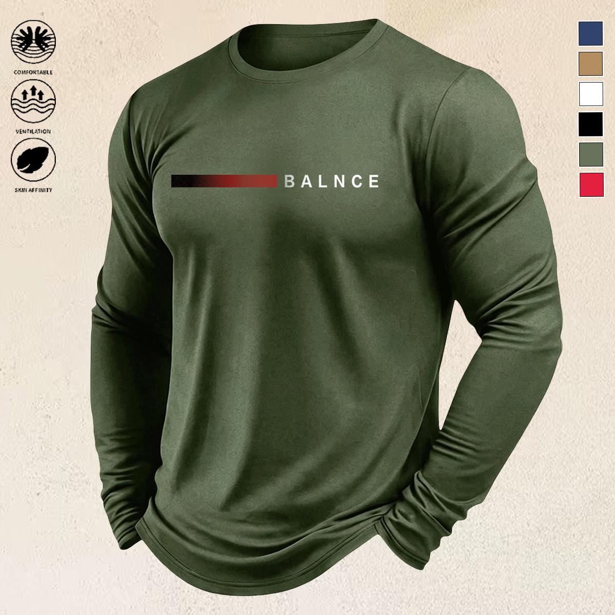 Men's Colorblock Polyester Crew-Neck Long-Sleeve Sports Shirts (5-Pack) - Breathable, Loose, Comfortable for Casual Workouts, Ideal for Street Style, Polyester Clothes