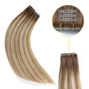 YILITEHAIR #P6/613/T4 Brown to Blonde Balayage Invisible Tape In Extensions Virgin Human Hair 20Pcs long straight