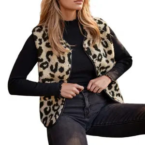 Asvivid Leopard Print Sherpa Vest Jacket for Women - Cozy Sleeveless Button Front Coat for Autumn Winter Fashion