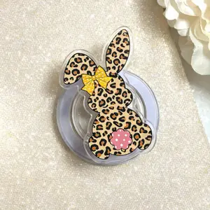 Cute Leopard Bunny Magsafe Phone Grip - Magnetic Pop Socket & Kickstand - Easter Gift for Her