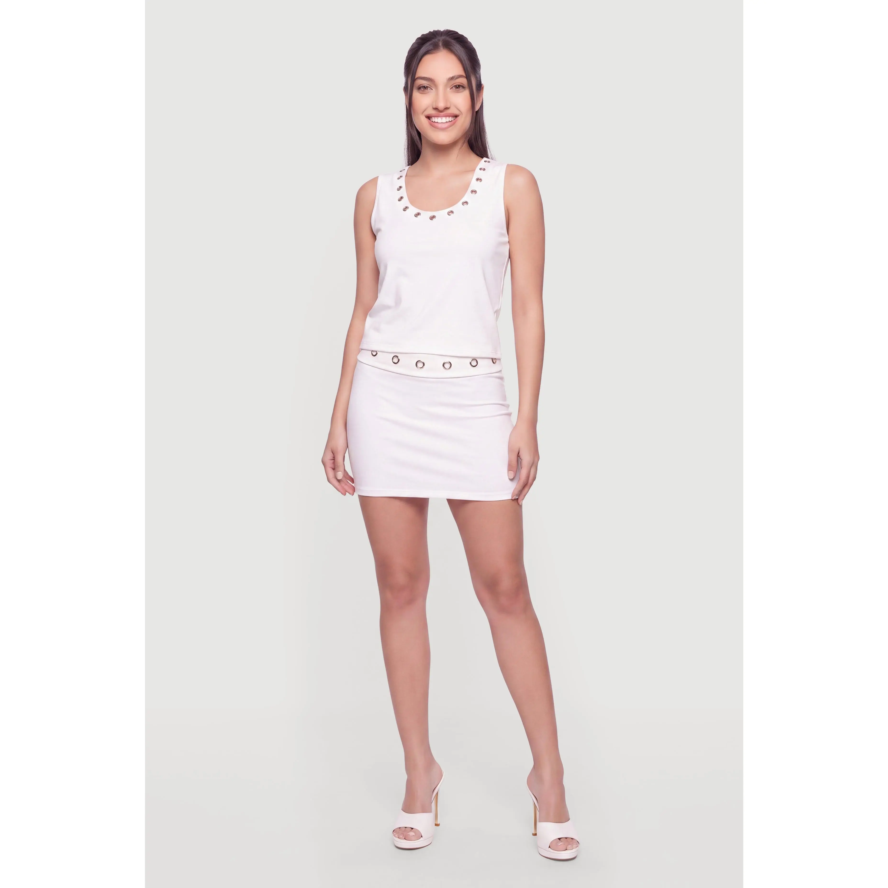 Grommet Detail Scoop Neck Tank Top