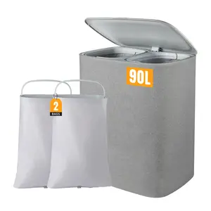 【Deals For You】CLEALOM 90L Large Laundry Hamper with Lid, Laundry Hamper with Plastic Handles and Removable Bag, Foldable Tall Dirty Clothes Hampers for Laundry for Laundry Room, Bedroom, Bathroom, Dorm