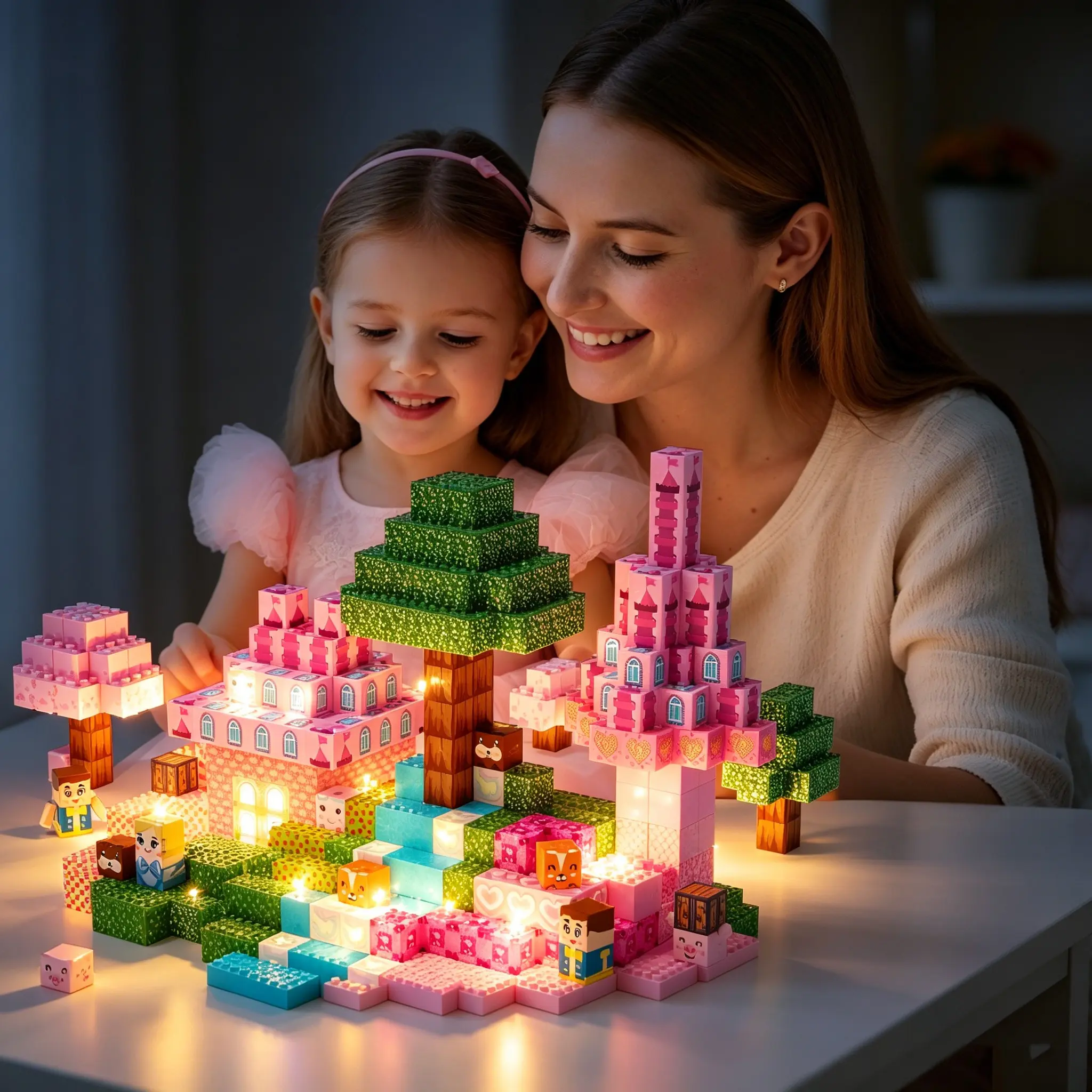 Magnetic Blocks 200/150/100 PCS Glowing Pink Princess Castle Building Set with LED Light Magnetic Cubes, Modular Block Stackable Cubes STEM Montessori Sensory Toys Christmas Birthday Gift for 4-8 Year Old Boys Girls Multifunctional