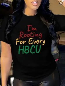 HBCU Letter Print T-shirt Short Sleeve Crew Neck Casual Top for Summer & Spring Women's Clothing
