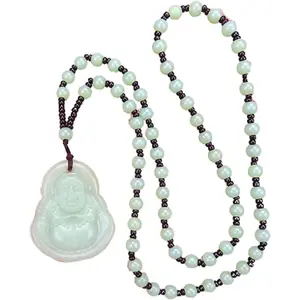 Laughing Buddha Pendant Necklace Green Black Imitation Jade Buddha Guanyin Crystal Beaded Rope Chain Gemstone Lucky Amulet Jewelry for Women Men-Light Green Buddha