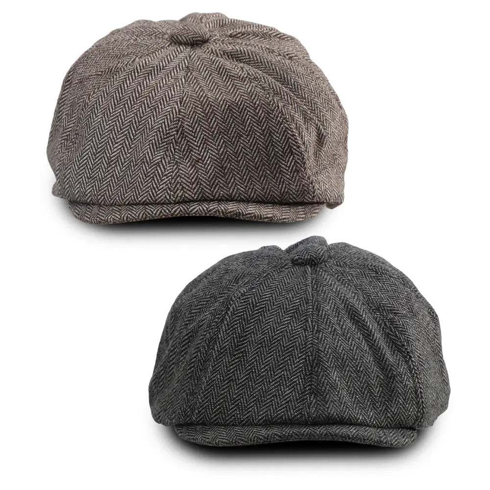 2 PCS Men's Flat Caps - Herringbone 8-Panel Wool Blend Newsboy Hats for Adults & Boys, Breathable Feature Cabbie Driving Hats, Casual Wear campingessentials