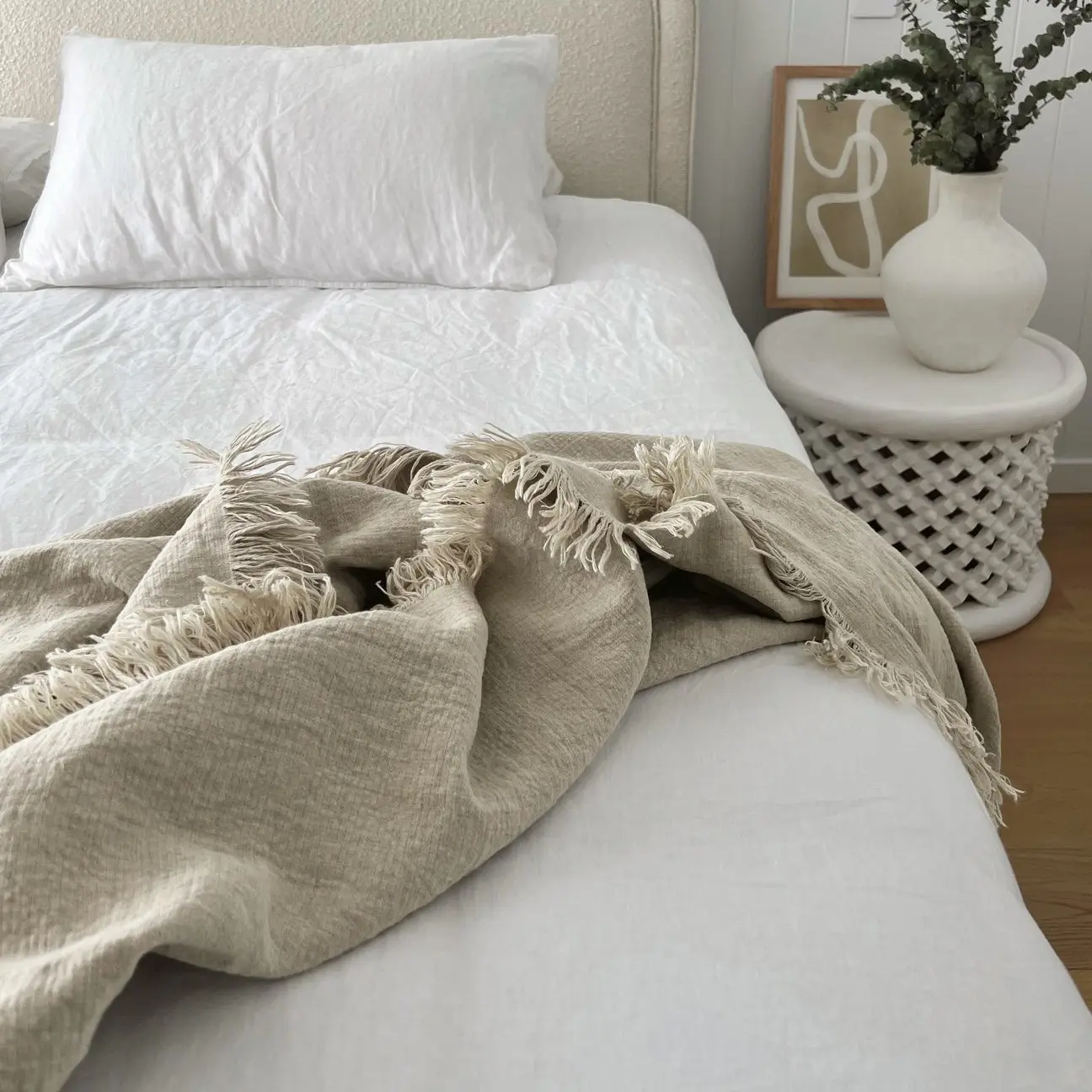 Flax Linen Lightweight Cooling Throw Blanket, 100% Flax Linen Material, Soft Breathable, Multiple Sizes Available, Fashion Fringe Sofa Cover, Indoor Outdoor Use